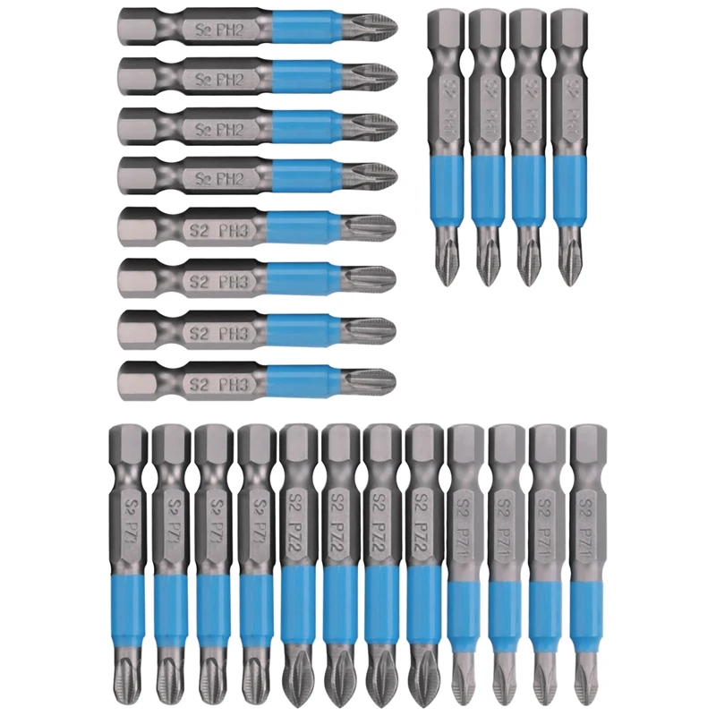 24 Pcs Magnetic Anti Slip Screwdriver Bits Set PH1 PH2 PH3 PZ1 PZ2 PZ3 Impact Driver Bit Set 1/4 Inch Hex Shank