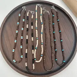 Boho Coconut Shell Necklace Sweater Chain Ethnic Style Turquoises Beaded Necklace Clavicle Chain Jewelry Accessories