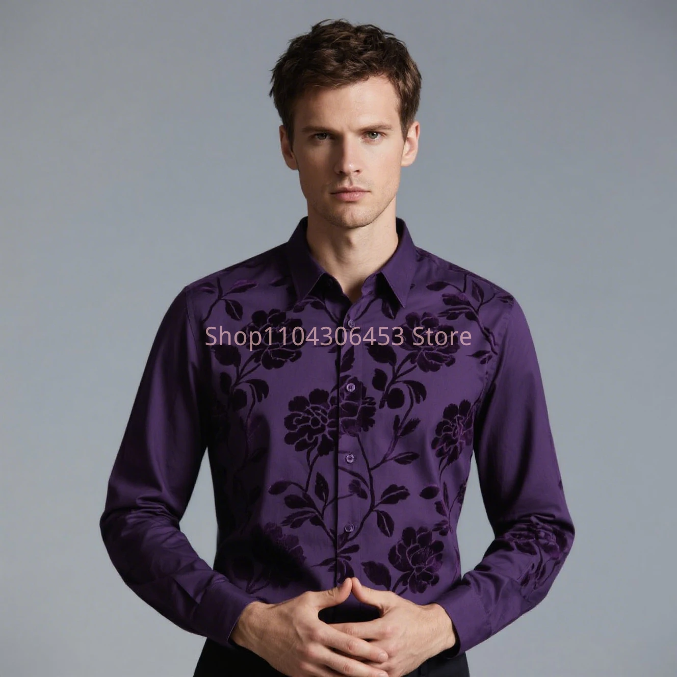 Men's Original Design Flowers Flying Dragon 3D Print High-end Shirt Men's Business Casual Formal Attendance Party Formal Top