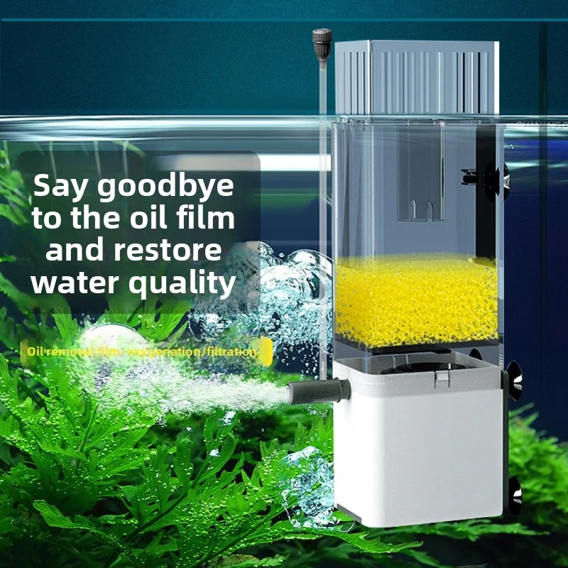 

Small Aquarium Surface Skimmer, Built-in Air Pump & Filter for Water Circulation, Oil Film Remover for Fish Tank
