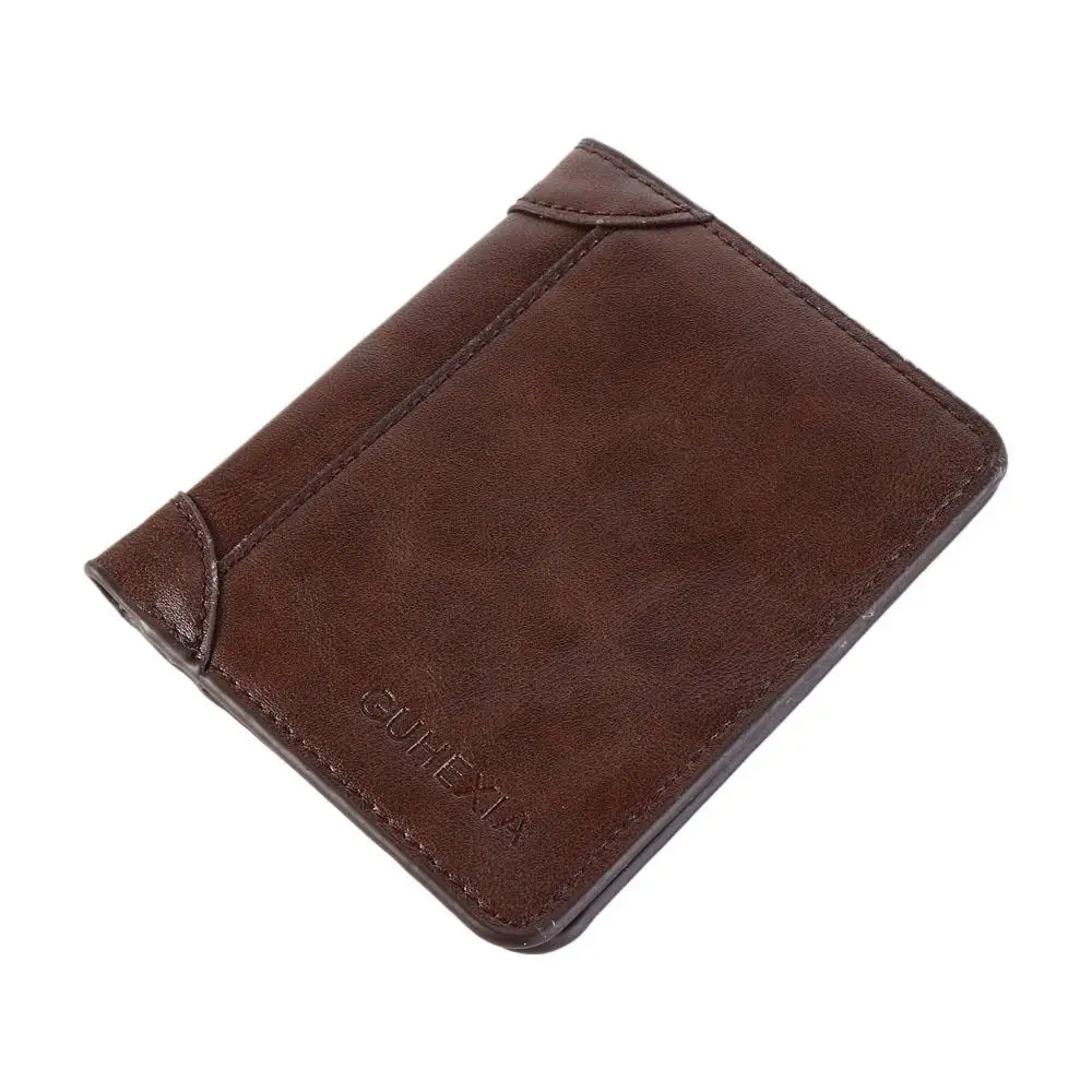 Leather 2 Fold Wallets Urban Recreational Style Solid Color Men's Short Wallet Credit Card Case Multifunction Pocket Purse