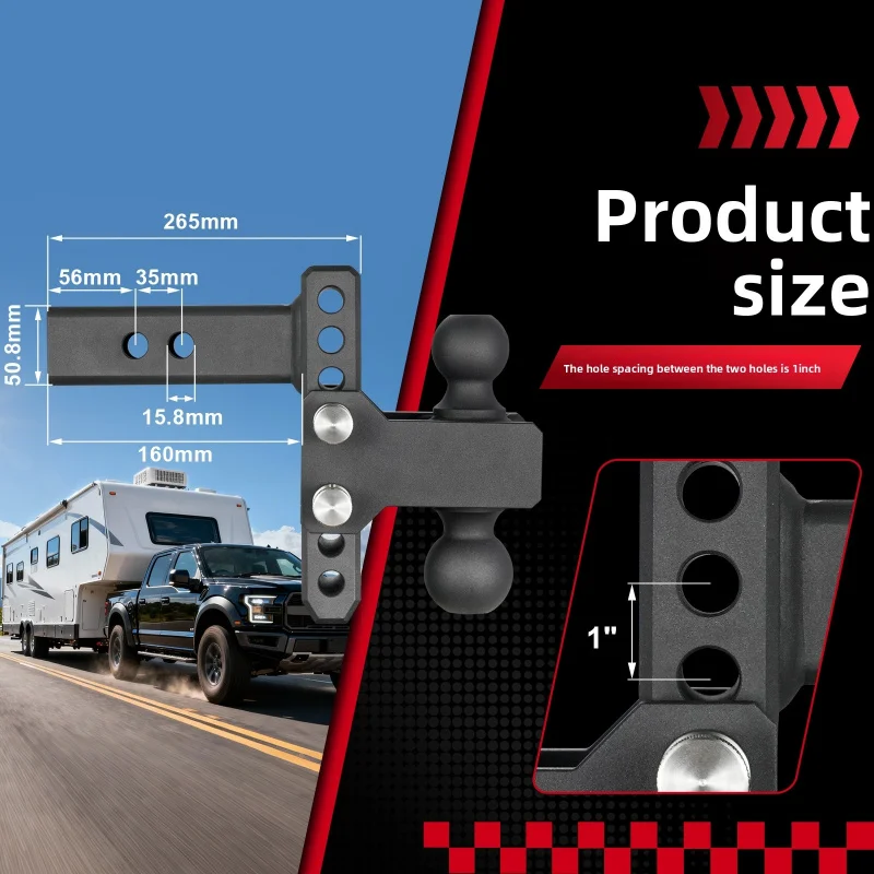 LB Style 5/7 Inch Adjustable Dual Ball Trailer Hitch 2 Inch Square Receiver Black Electrophoresis & Powder Coating Tow Bar