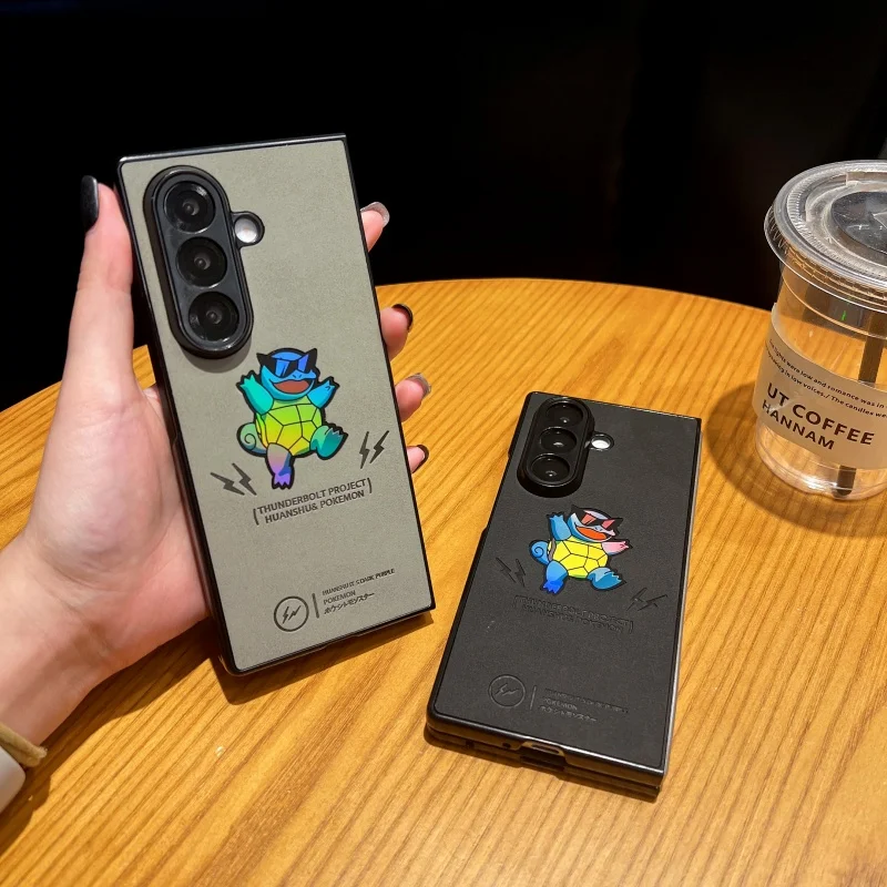 

Cute Anime Cartoon P-Pokemon S-Squirtle Suede Soft Leather Phone Case For Samsung ZFold 4 5 6 7 S-Squirtle Laser Folding Cover ﻿