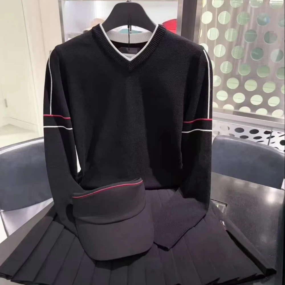 Autumn New Women Golf Knitted Top V-Neck Long Sleeve Soft Ladies Outdoor Golf Sport Sweater