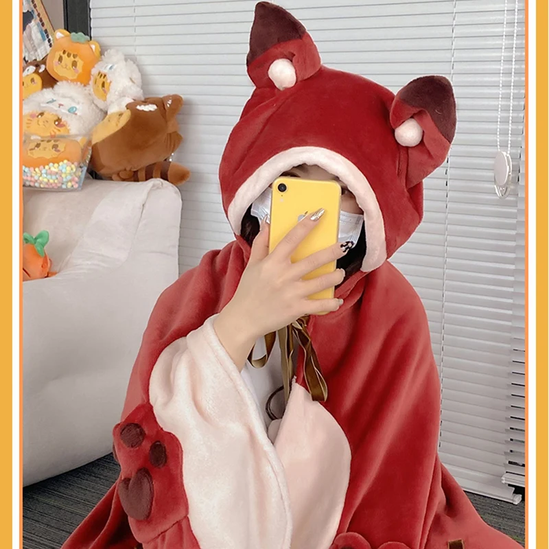 Women\'s Nightgown Cartoon Foxs Ladies Night Wear Winter Women Pajamas Gown Cloak Robe Air Conditioner Blanket Lunch Break Robes