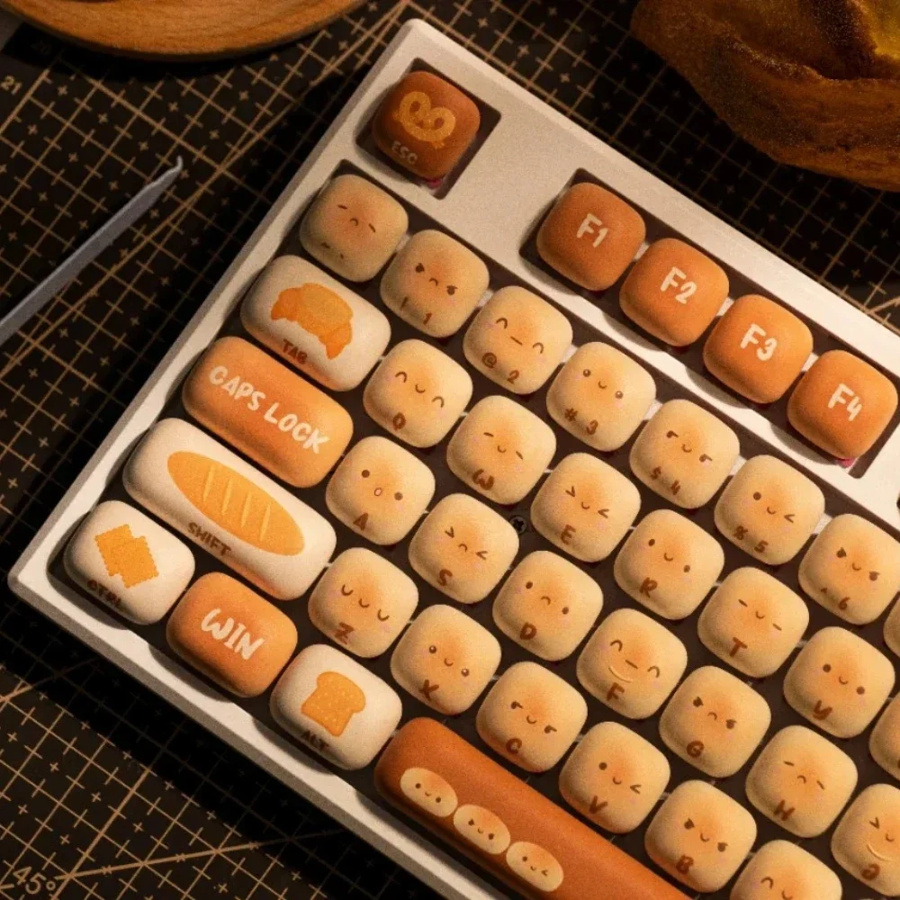 Imagem -05 - Bonito Pão Keycap 138 Teclas Mog Pbt Sublimação Térmica Redonda Mantou Keycaps para Faça Você Mesmo Teclado Mecânico Ergonômico Chave Bonés Presentes