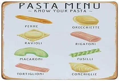 Pasta Menu - Italian Cuisine Lover Kitchen Art Know Your Vintage Metal Tin Sign  Retro Garden Restaurant Bar P