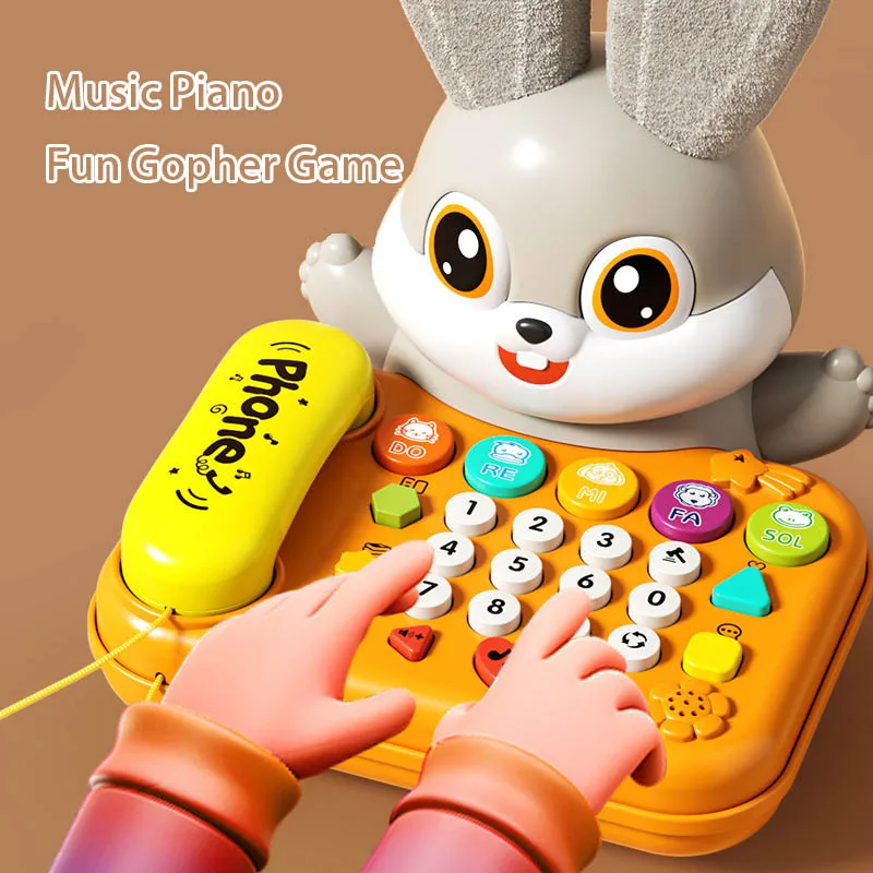 1pcs Children Cute Rabbit Toy Fun Rabbit Moves Its Ears Landline Phone Light Music Educational Story Machine Toy Creative Toy