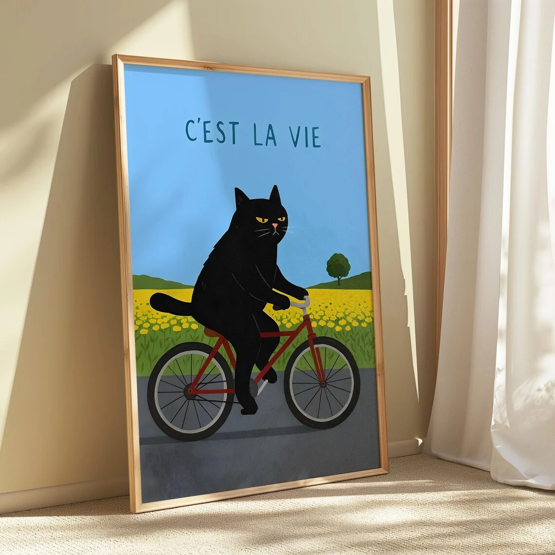 Cozy French Cat Adventure Wall Art - Whimsical Pop Art Print Capturing the Essence of 