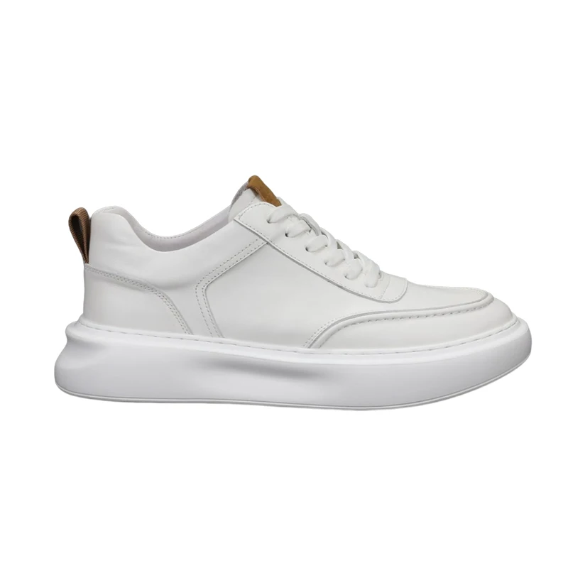 New white shoes leather low top tide shoes fashion cowhide breathable casual simple 100 take board shoes men