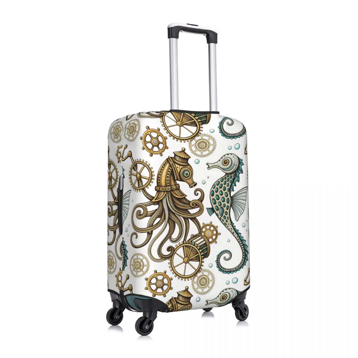 Funny Steampunk Octopus Seahorse Pattern Luggage Cover Protector Elastic Sea Creatures Travel Suitcase Covers