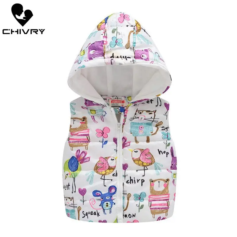 2022 Autumn Winter New Boys Girls Sleeveless Hooded Wool Vest Jacket Cartoon Print Coat Kids Warm Cashmere Vest Outwear Clothes