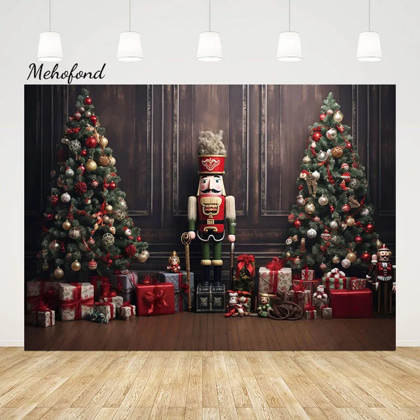 

Mehofond Christmas Tree Backdrop Wooden Doll Nutcracker Soldier Retro Kid Photography Background Photo Studio Photozone Prop