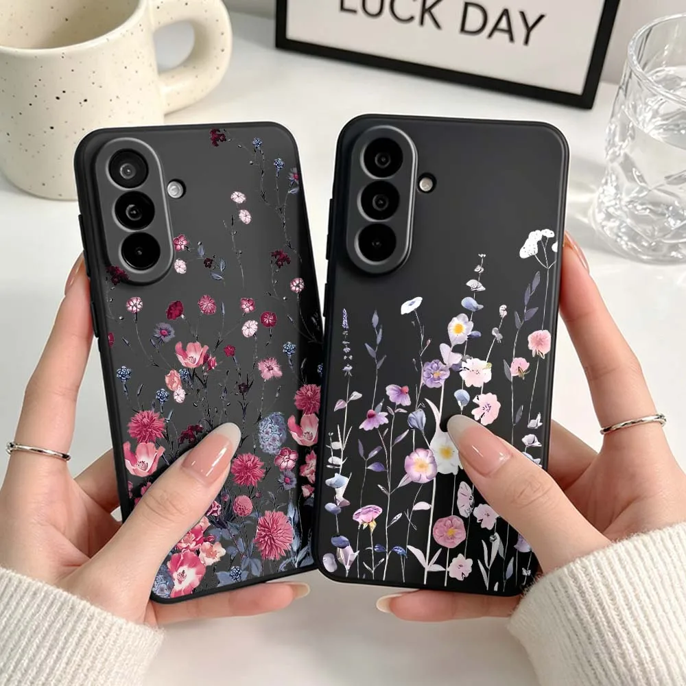 Embossed Floral Pattern For Samsung A04 A05 A06 A07 A12 A3 A14 A15 A16 A17 A23 A24 A25 A26 A32 A22 A31 Black Phone Case