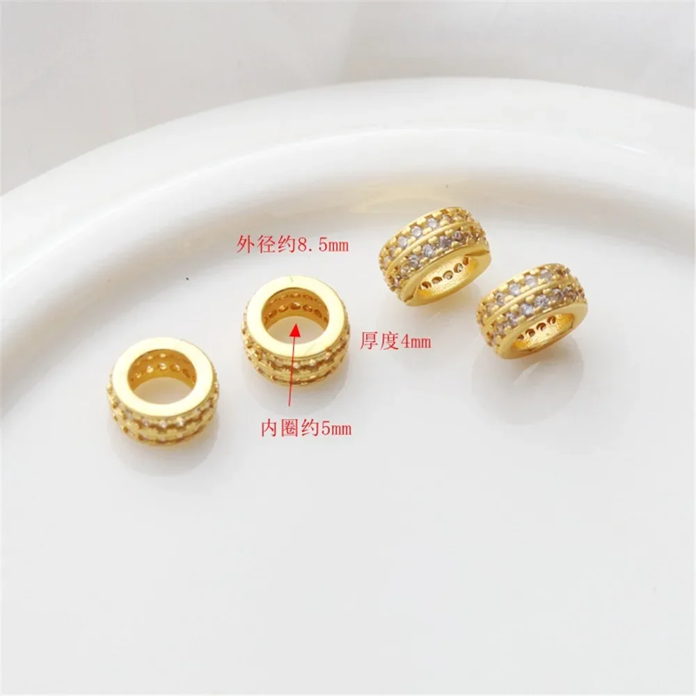 

18-каратное матовое золото, древний инкрустированный цирконом, красочное кольцо с большим отверстием, разделительные бусины, кольцо для бега, браслет «сделай сам», ожерелье, аксессуары