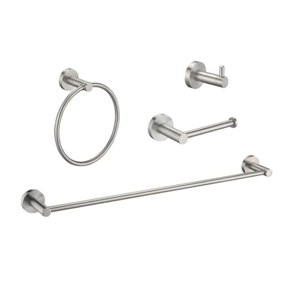 

4-Piece Bathroom Accessory Set: Brushed Nickel Towel Bar Rack Toilet Paper Holder - Stainless Steel Wall Mount Hardware for Hot