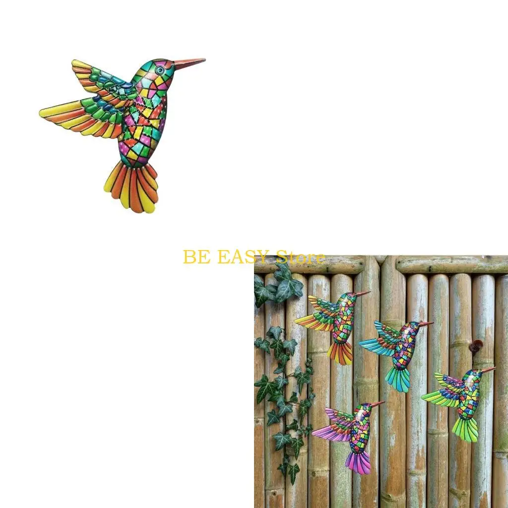 

E28F 4 шт. Металлический Колибри Настенный Декор Красочные Скульптуры Птиц Фигурка Подвесная для Крытый Открытый Сад Домашний