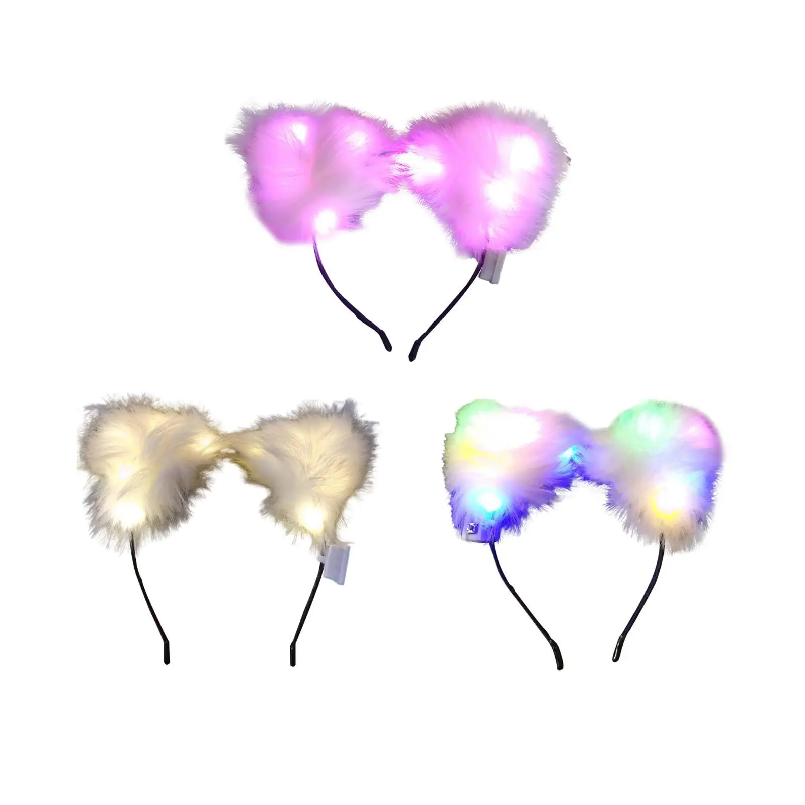 Light up Furry Ears Headband LED for Night Markets Themed Party Birthday Gift