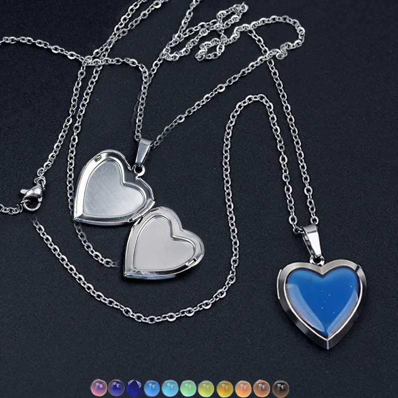 Funny Temperature Sensitive Color Changing Love Pendant Necklaces Women's Silver Openable Heart Necklace Korean Fashion Jewelry