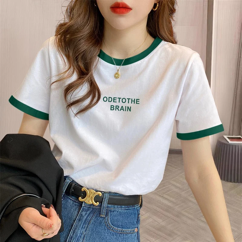 2026 New Women's Loose Fit Cotton T-Shirt Short Sleeve round Neck Basic Casual Style Summer Slimming Versatile Small Shirt