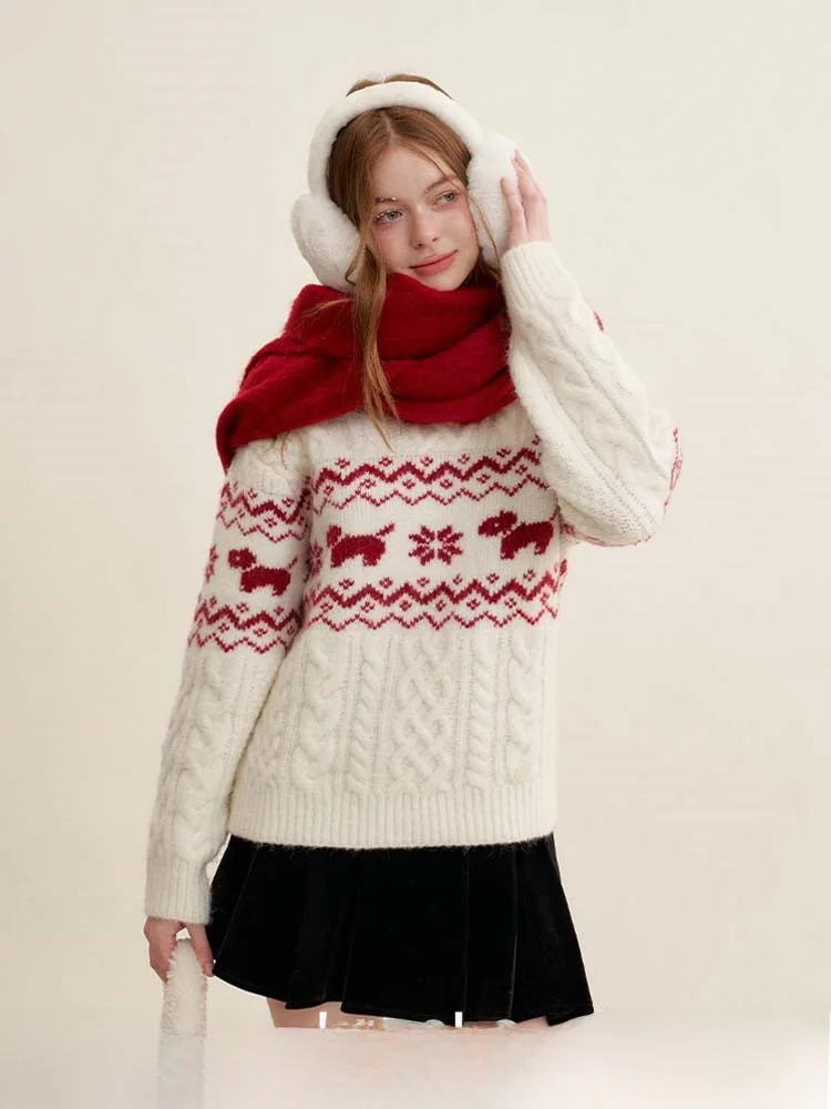 

Cisas Aosphere Color Blo Knitted Sweater round Ne Wool Blend Women's Loose Fit Long Sve Knitwear Frosted Sle