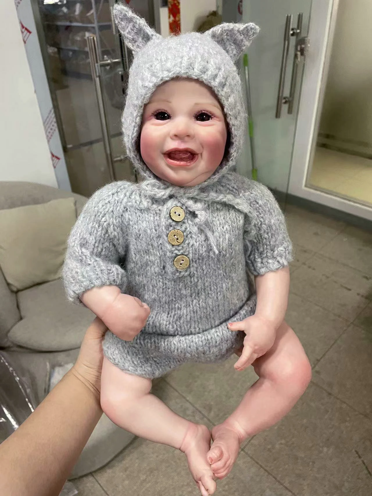 48CM 리본 베이비돌 하퍼 스마일 베이비 3D 페인팅 피부, 다수의 세부적인 정맥, 핸드메이드 아트 인형, 베베 리본 장난감 (어린이용)