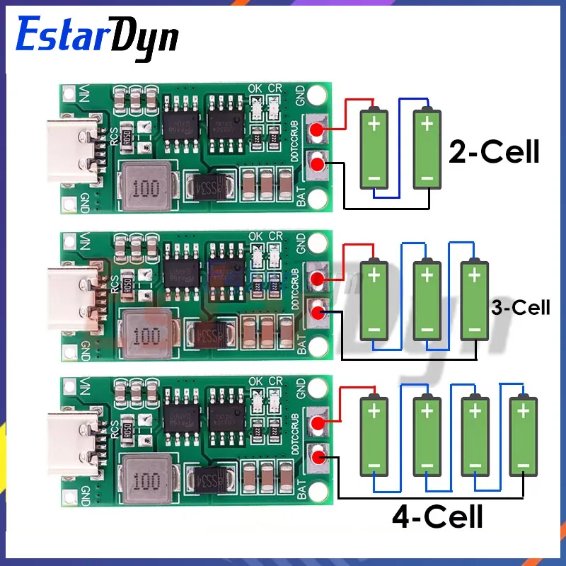 Multi-Cell 2S 3S 4S Type-C To 8.4V 12.6V 16.8V Step-Up Boost LiPo Polymer Li-Ion Charger 7.4V 11.1V 14.8V 18650 Lithium Battery