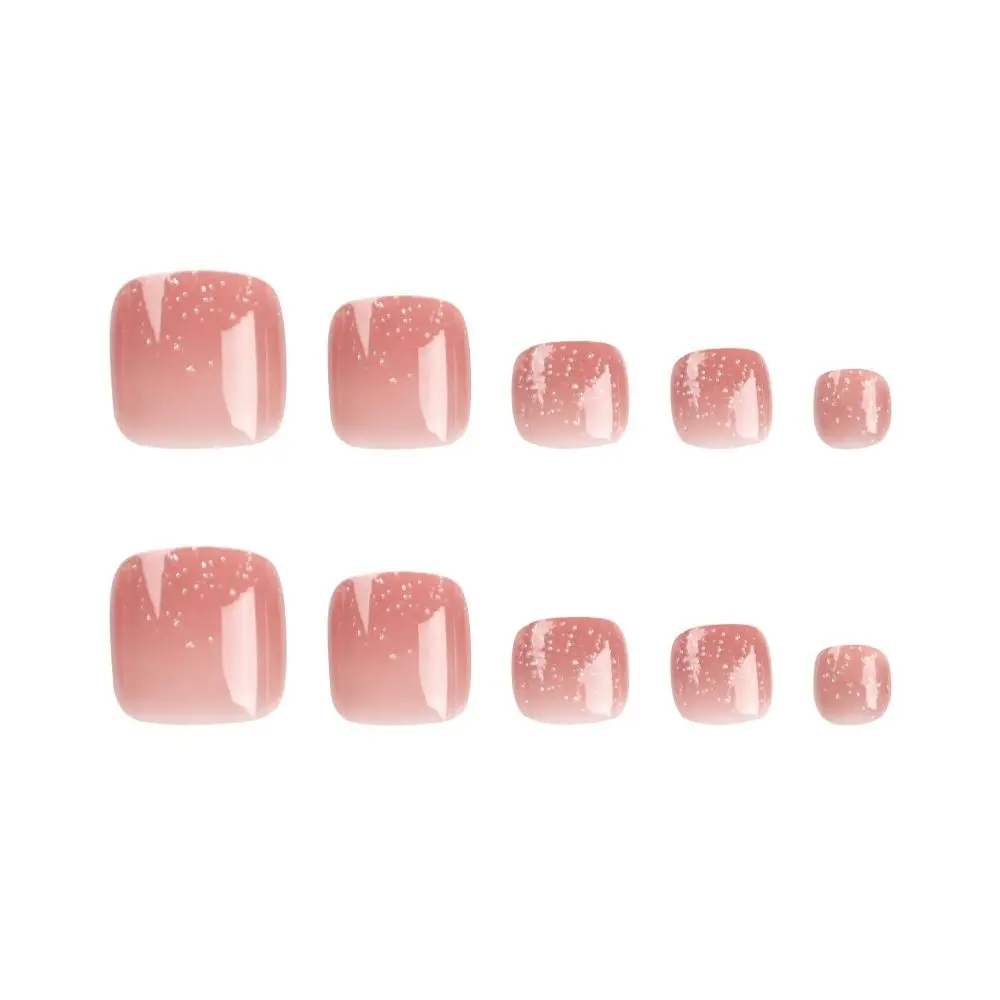 Nail Tips Short Square Fake Toenails Simple French Toe Nails Full Cover Solid Color Foot Nails for Women Girl