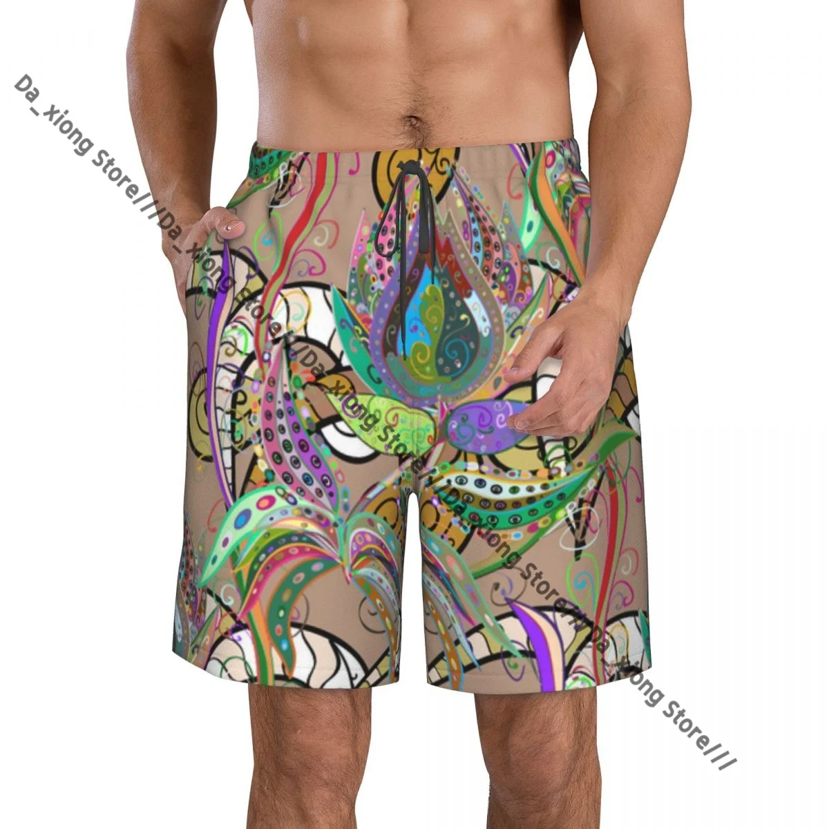 Men Beach Short Quick-drying Swimming Trunk Tropical Flowers Blooming Jungle Swimwear Swimsuit Bathing Shorts