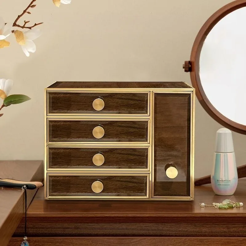 Luxury Glass Jewelry Storage Box Women's Wood Grain Rings Case Multi-layer Necklace Container Large Capacity Earring Organizer