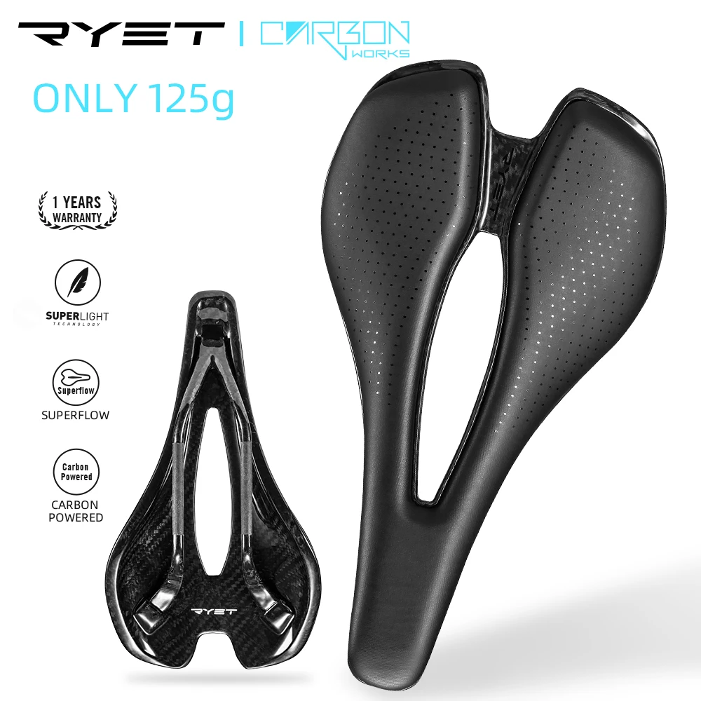 RYET Full Carbon Bicycle Saddle Mountain Road MTB Bike Setaing EVA Superlight 125g Ergonomic Shape Seat Cushion Cycling Parts