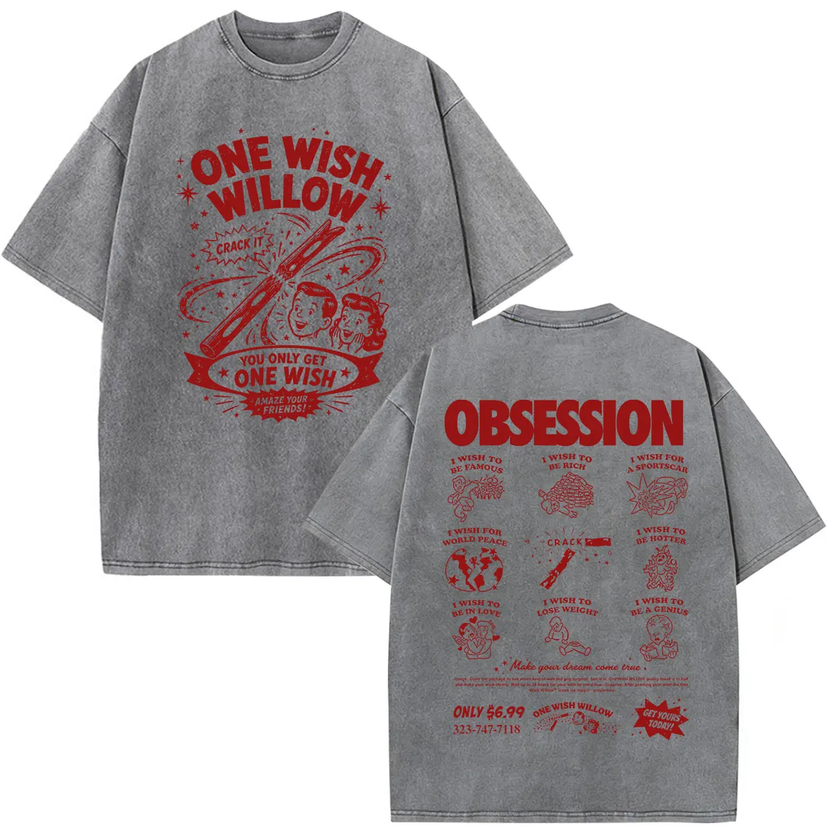 Movie Obsession One Wish Willow Vintage Washed T shirts Men Women Clothing Gothic Casual Oversized Short Sleeve O-Neck T-shirts