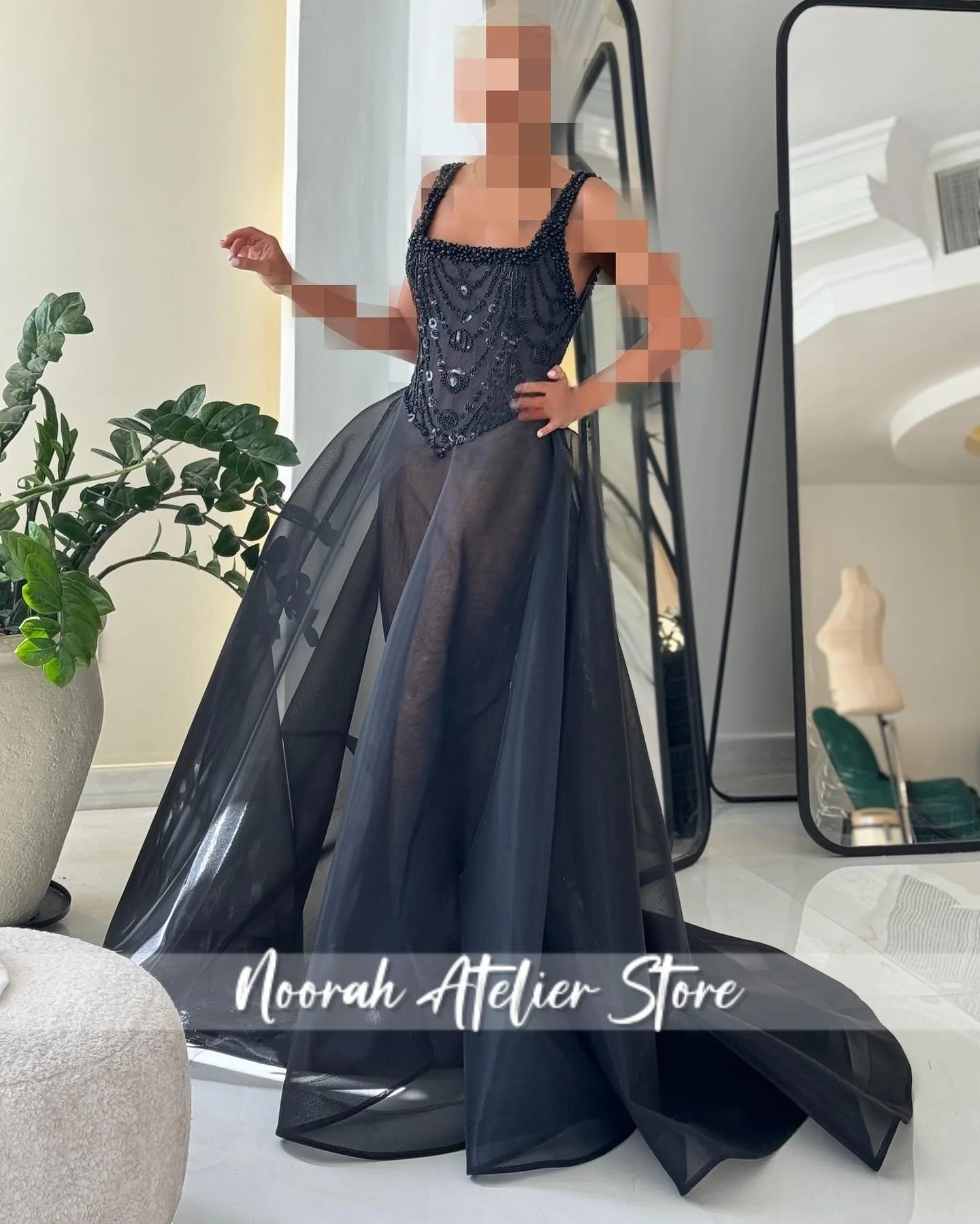 فساتين سهرة نسائية فاخرة جديدة أنيقة باللون الأسود مطرز بالخرز 2025 دبي ألين تول فستان الحفلات فستان حفلات مخصص