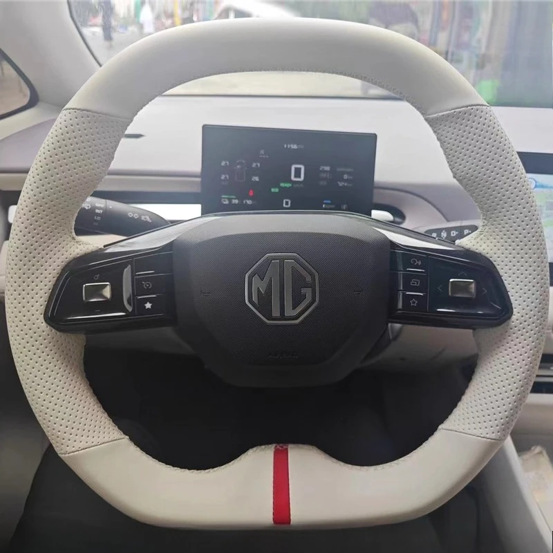 

Для MG MULAN 2022-2023 прошитый вручную белый нескользящий чехол на руль автомобиля из натуральной кожи