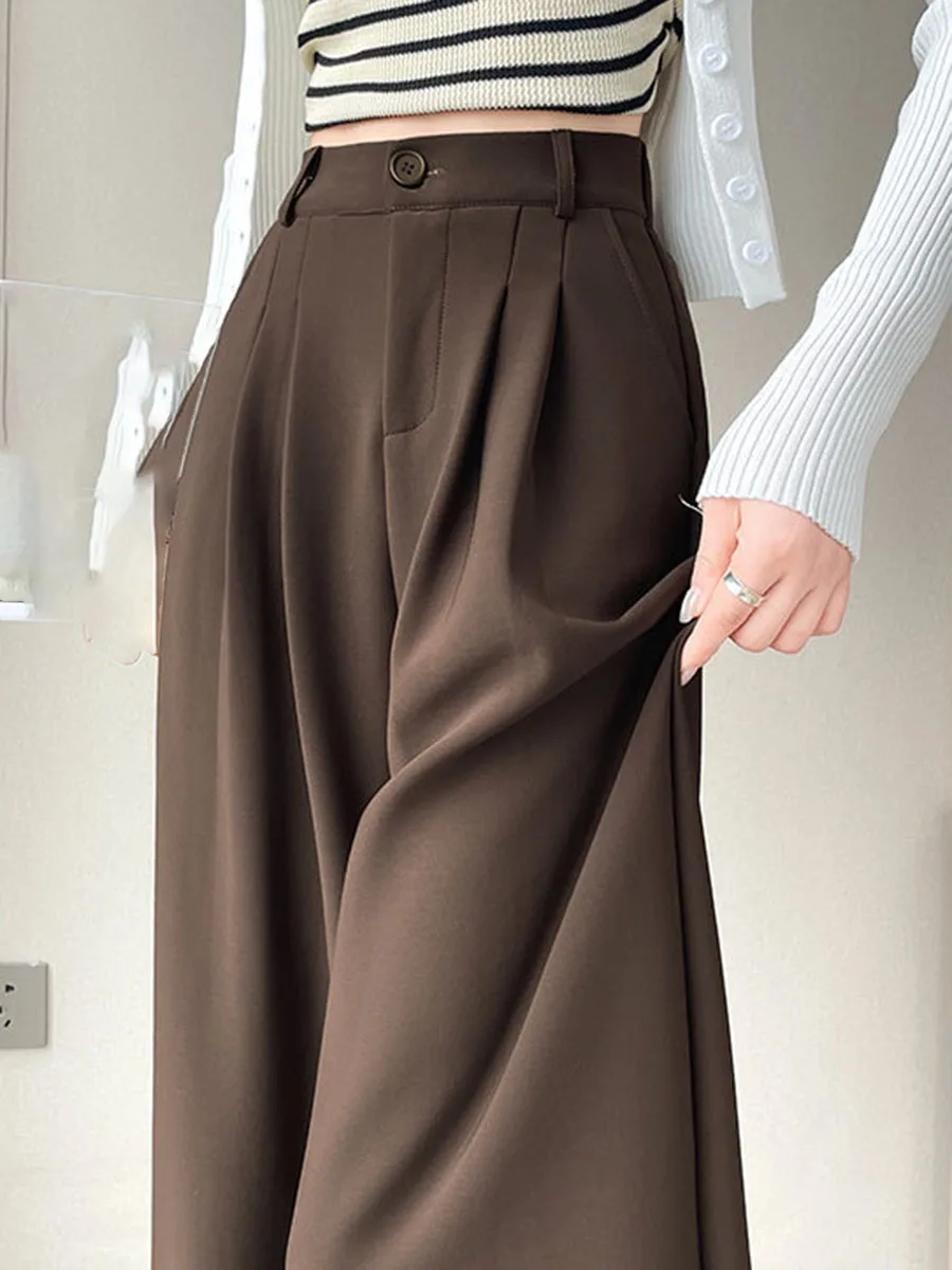 Office Street Outfit Apparel Womens Draped Narrow Wide Leg Suit Pants Casual Straight Trousers High Waist Soft Bottom Daily Wear