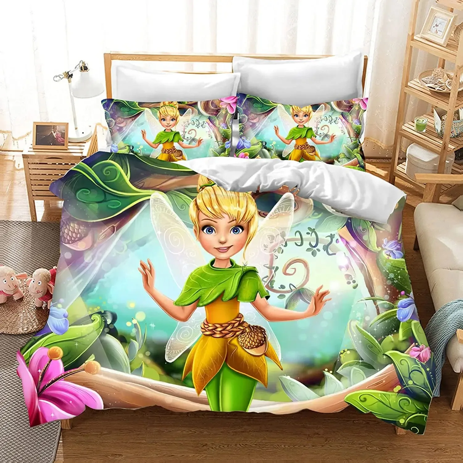 

Disney duvet cover pillowcase Tinker Bell fairy, beautiful home room bedroom bedding set kids boy girls duvet cover gift