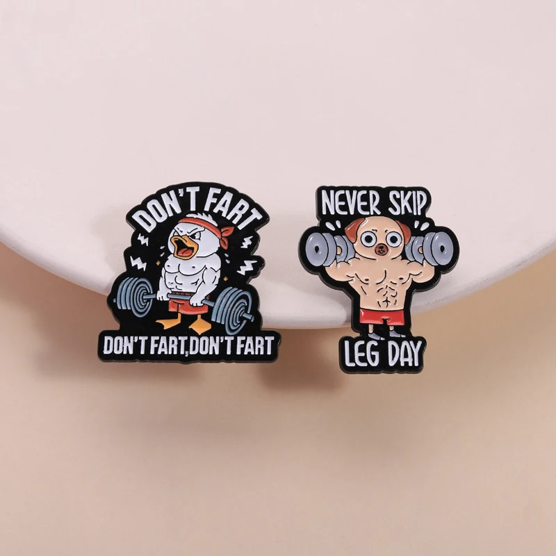 Pin de pato de perro de Humor de gimnasio, broche NEVER SKIP LEG DAY, accesorio de meme de Fitness para amantes del entrenamiento, uso diario, estilo de broma divertida