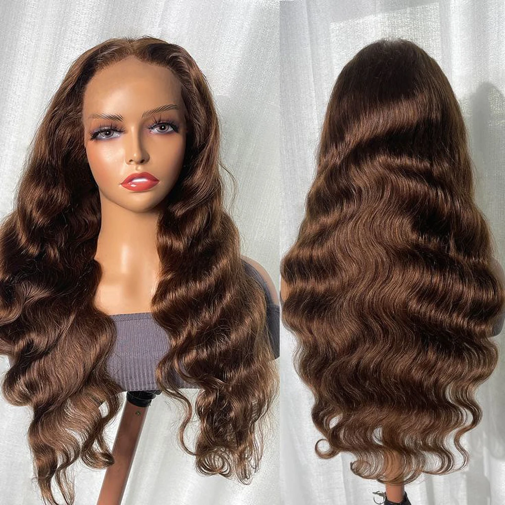 

200 Density Chocolate Brown Body Wave 13x4 HD Lace Front Wigs Human Hair Pre Plucked Brown Colored 4# Lace Frontal Wig For Women