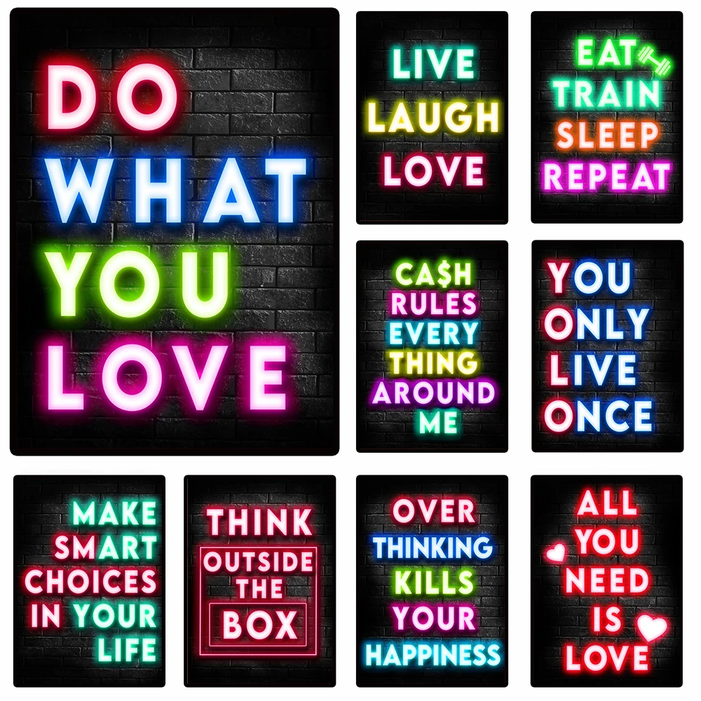 Fluorescent Word Poster and Painting Shop Bar Gym Wall Decoration Inspiration Short Sentence Canvas Painting Creative Gift