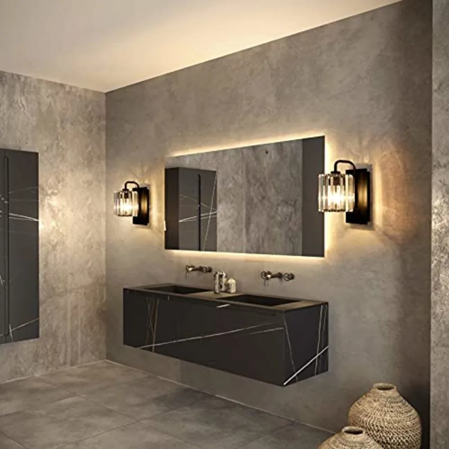 Crystal Wall Sconces, Black Sconce Wall Light Fixtures Modern Sconces Wall Lighting Single Indoor Wall Sconce for Living Room B view 5