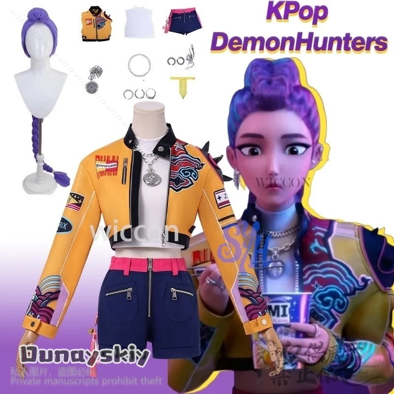 

Huntrix Cosplay Anime Movie Demon Rumi Kpop Idol Stage Costume Embroidered Decorative Stickers Fashion Jacket Halloween Party