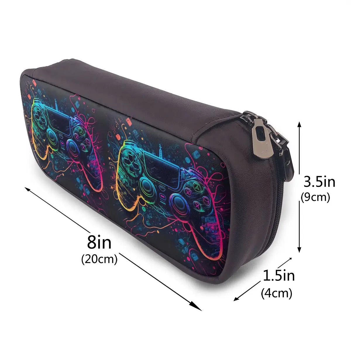 Neon Light Game Controller Gamepad Leather Pencil Case for Students Pen Box Pencil Bag Stationery Supplies Pen Holder Bag