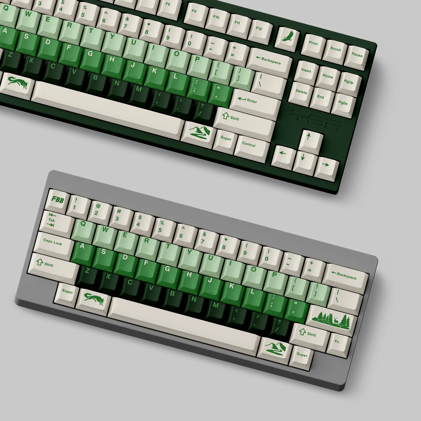 

Клавиши FBB Keycaps Forest Green Gradient, 145 клавиш, PBT, толщина 1,7 мм, для механических клавиатур Cherry Profile MX, набор для самостоятельной сборки.