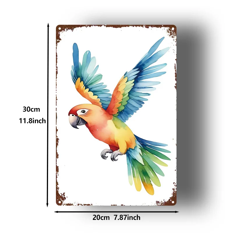 2D Flat, 1pc, Metal Sign, Colorful Parrot Flying Tin Painting Decorative Sign, Distressed Look for Home, Office, Gym, Bedroom De