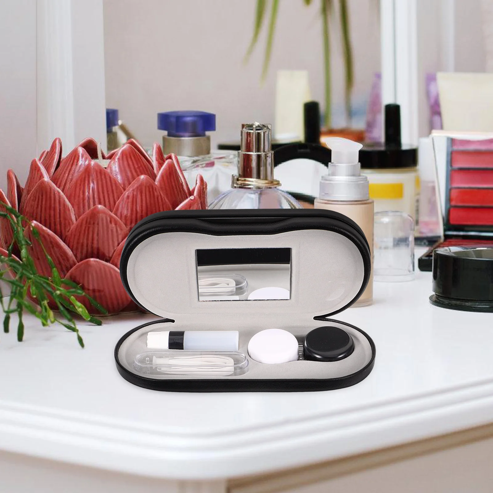 

Double Layer Glasses Case PU Hard Shell Eyeglasses Organizer Portable Travel Sunglasses Box for Contact Lenses Compact Design