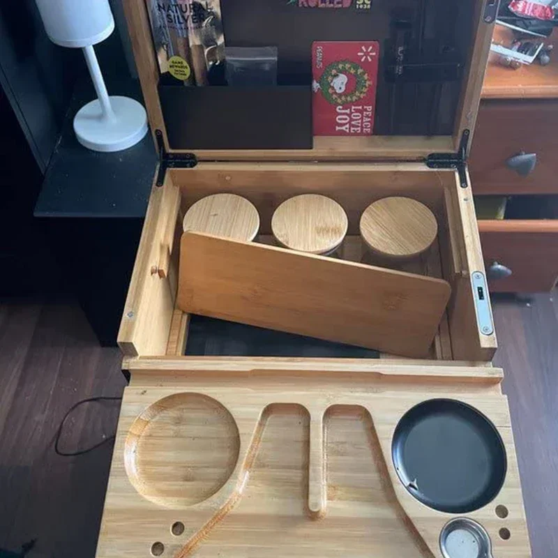 

Bamboo Tray Movable Box Stash Herbal Storage Lockable Set Kit Wood Wooden Dividers Supply Gift Removable And Chest With