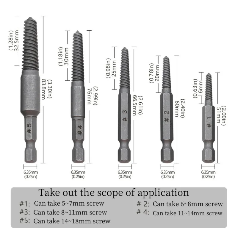 5Pcs Damaged Screw Extractor Drill Bit High Speed Steel Double Easily Take Out Side Drill Out Broken Screw Remover Bolt