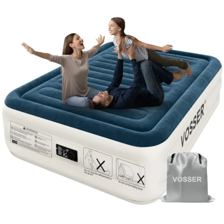 

Queen Air Mattress with Built-in Pump18''Fast and Easy Inflation/Deflation Inflatable Mattress Foldable Blow Up Mattress with S