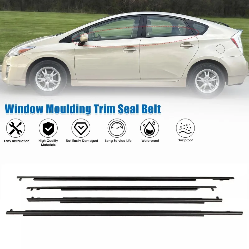 

4Pcs/set Rubber Car Window Glass Weatherstrip Moulding Trim Sealing Belt for Toyota Prius 2004-2015 Waterproof Pressure Strip