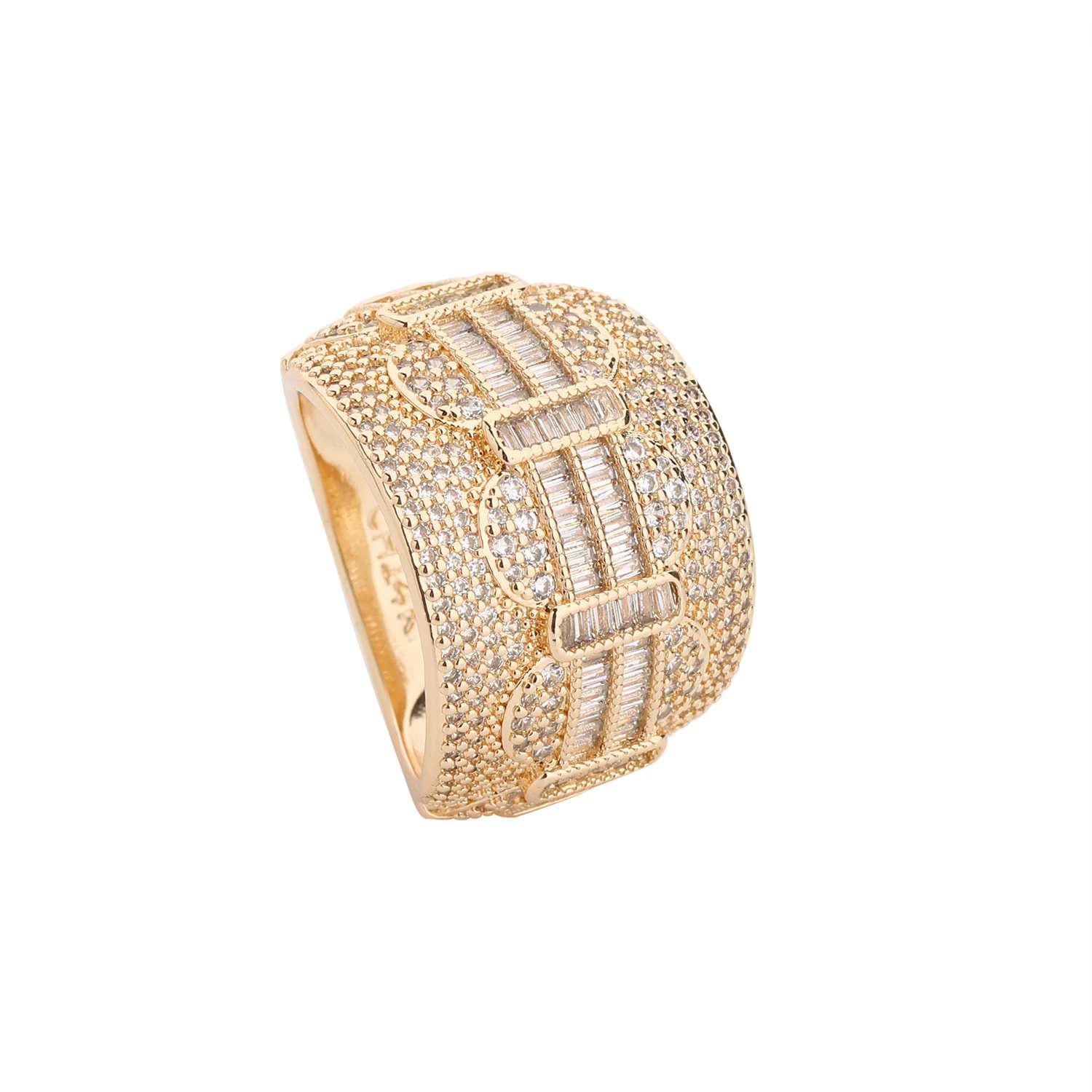 

Men's CZ Double Ice Crystal Ring Square Ring Full CZ Shiny Zirconia Hip Hop Ring Plated with 14k Gold Shiny Cuban Style